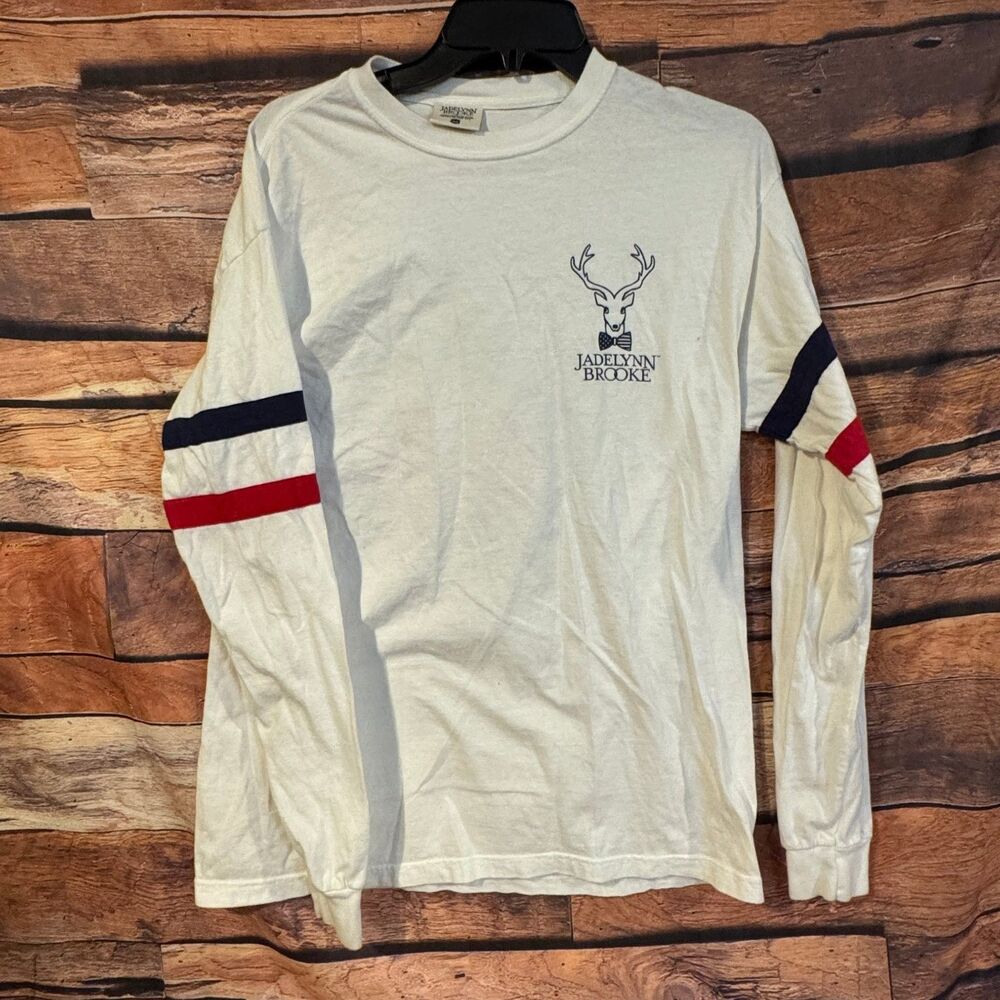 JADELYNN BROOKE Men's White M Long Sleeve Deer Bow Tie Southern T-Shirt Cotton